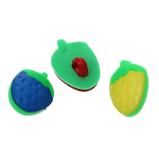 Picture of Resin Sewing Shank Buttons Fruit Strawberries At Random Mixed 15mm( 5/8") x 11mm( 3/8"), 15 PCs