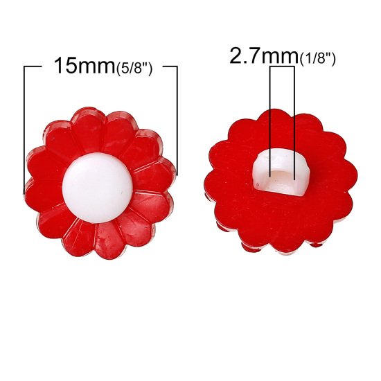 Picture of Resin Sewing Shank Buttons Flower At Random Mixed 15mm( 5/8") x 15mm( 5/8"), 100 PCs