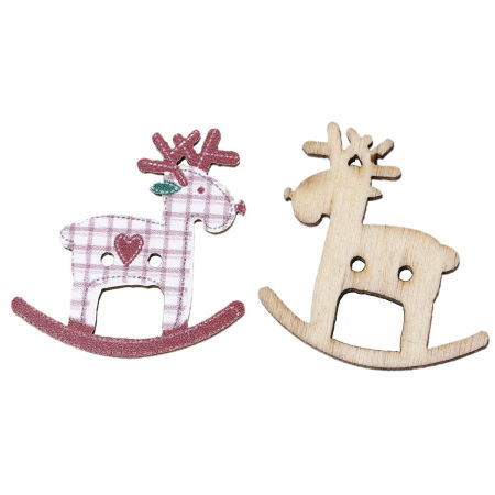 Immagine di Legno Bottone da Cucire ScrapbookBottone Renna di Natale Rosso Scuro Due Fori Ingraticciato Disegno 29mm x 28mm, 250 Pz