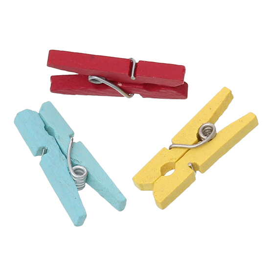 Picture of Wood Photo Paper Clothes Clothespin Clips Note Pegs At Random Mixed 25mm x5mm(1" x 2/8"), 100 PCs