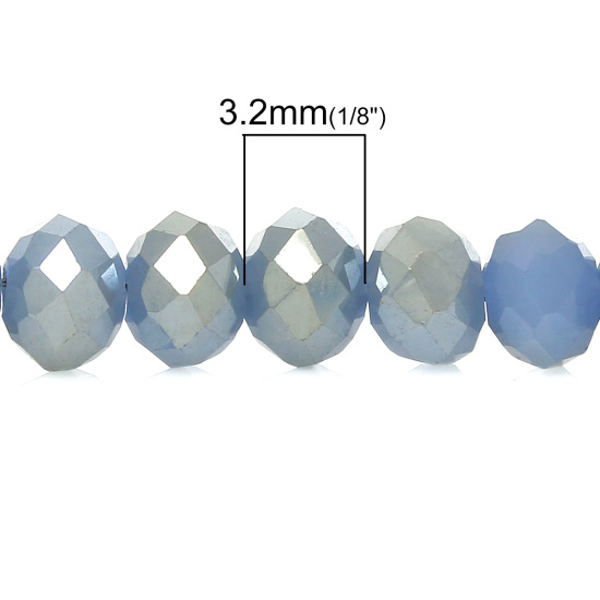 Picture of 1 Strand (Approx 122 PCs/Strand) Glass Beads For DIY Jewelry Making Abacus Blue & Silver Color Faceted About 4mm Dia, Hole: Approx 1mm, 41cm(16 1/8") long