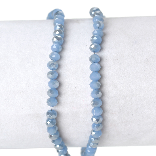 Picture of 1 Strand (Approx 122 PCs/Strand) Glass Beads For DIY Jewelry Making Abacus Blue & Silver Color Faceted About 4mm Dia, Hole: Approx 1mm, 41cm(16 1/8") long