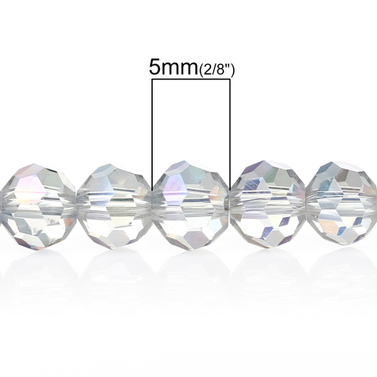 Bild von Kristall Glas Perlen Rund Transparent AB Farbe Facettiert ca. 6mm D., Loch: 1mm, 51.6cm lang, 1 Strang (ca. 100 Stücke/Strang)