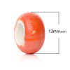 Picture of Ceramics European Style Large Hole Charm Beads Flat Round Orange-red AB Color About 13mm x 6mm, Hole: Approx 6.2mm-6.6mm, 10 PCs