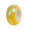 Picture of Ceramics European Style Large Hole Charm Beads Flat Round Lemon Yellow AB Color About 13mm x 6mm, Hole: Approx 6mm-6.4mm, 10 PCs