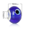 Picture of Lampwork Glass European Style Large Hole Charm Beads Round Royal Blue Silver Plated Core Evil Eye Pattern About 14mm x10mm, Hole: Approx 5.1mm, 10 PCs