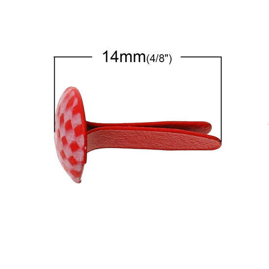 Picture of Iron Based Alloy Brads Scrapbooking Round Red Dot Pattern 14mm x8mm( 4/8" x 3/8"), 100 PCs
