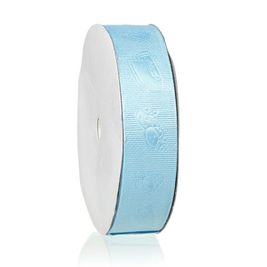 Picture of Polyester Easter Baby Shower Decoration Ribbon Blue 25mm(1"), 1 Roll(Approx 20 Yards/Roll)