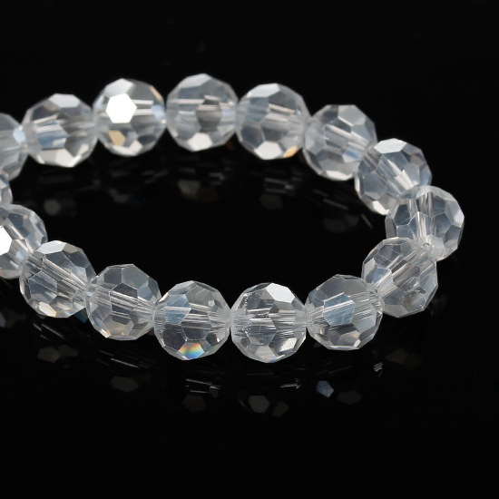 Picture of Crystal Glass Loose Beads Round Clear AB Color Faceted About 6mm Dia, Hole: Approx 1.5mm, 57.9cm long, 1 Strand (Approx 100 PCs)