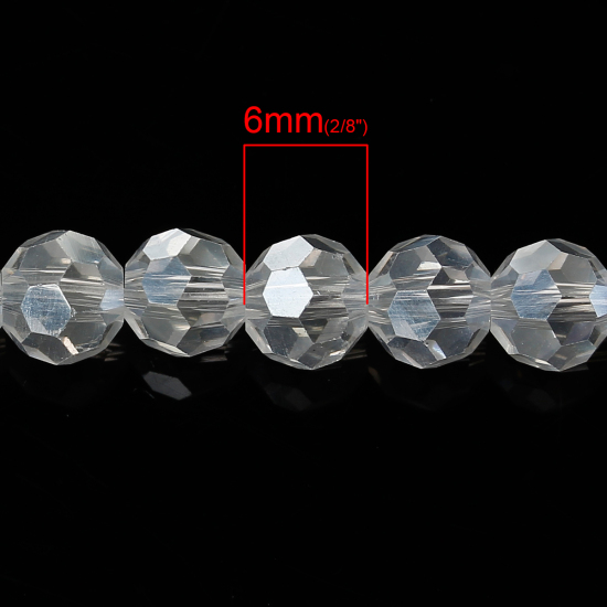 Picture of Crystal Glass Loose Beads Round Clear AB Color Faceted About 6mm Dia, Hole: Approx 1.5mm, 57.9cm long, 1 Strand (Approx 100 PCs)