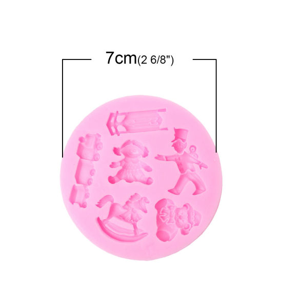 Picture of Food Grade Silicone Fondant Cake Sugarcraft Clay Mold Round Pink Baby Shower Decoration 7cm(2 6/8") Dia, 2PCs
