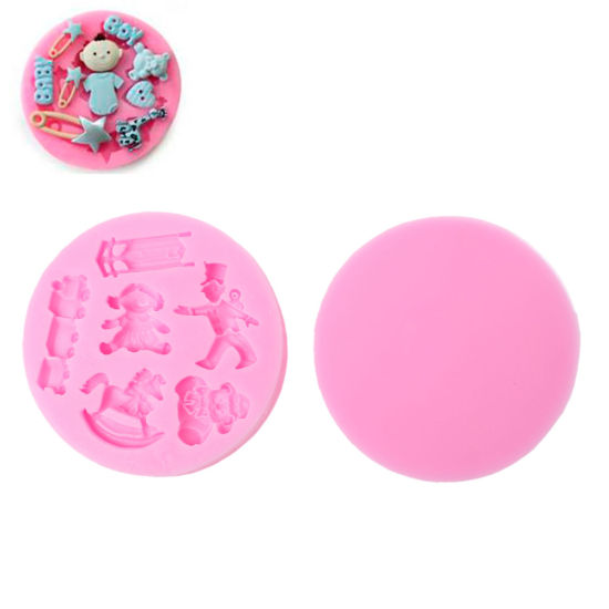 Picture of Food Grade Silicone Fondant Cake Sugarcraft Clay Mold Round Pink Baby Shower Decoration 7cm(2 6/8") Dia, 2PCs