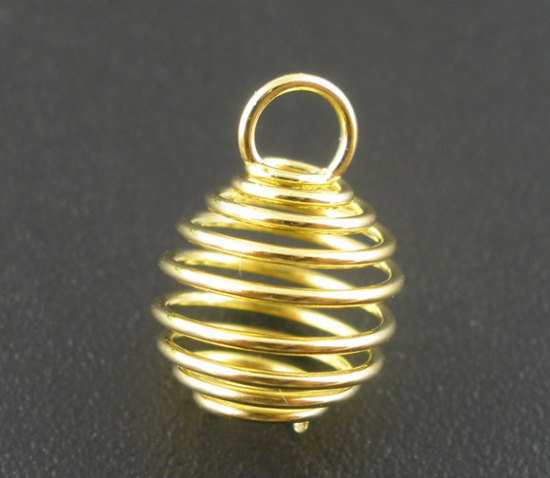 Picture of Iron Based Alloy Spiral Bead Cages Pendants Lantern Gold Plated 13mm x 9mm, 100 PCs