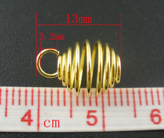 Image de Perles à Ressort Cage en Alliage de Fer Lanterne Doré 13mm x 9mm, 100 Pcs
