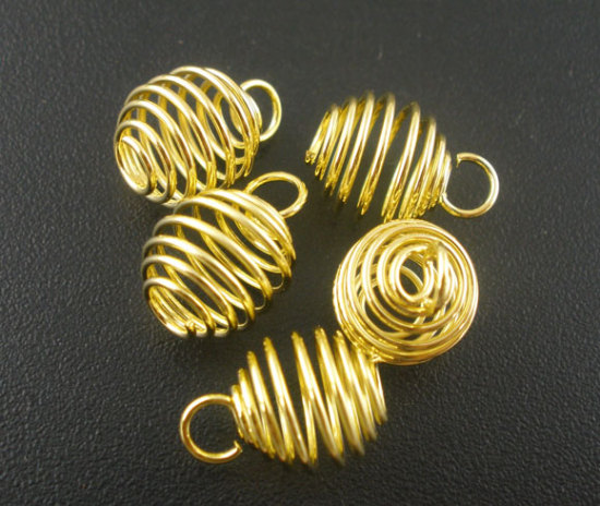 Picture of Iron Based Alloy Spiral Bead Cages Pendants Lantern Gold Plated 13mm x 9mm, 100 PCs