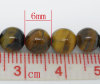 Picture of (Grade A) Tiger's Eyes (Natural) Loose Beads Round Dark Brown About 6mm( 2/8") Dia, Hole: Approx 1.1mm, 38cm(15") long, 1 Strand (Approx 64 PCs/Strand)