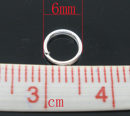 Immagine di 800 Pz 6mm Dia, 0.6mm(23 misura) Lega di Ferro Doppio Diviso Stile Anello di Salto Argento Placcato Tondo