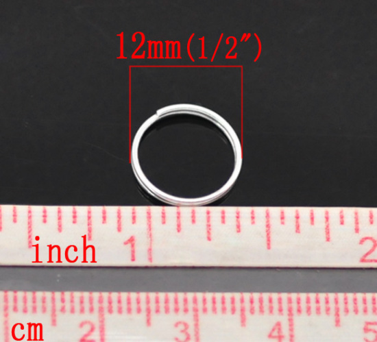 Immagine di 300 Pz 12mm Dia, 0.7mm(21 misura) Lega di Ferro Doppio Diviso Stile Anello di Salto Argento Placcato Tondo