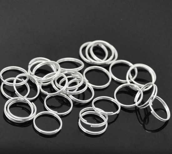 Immagine di 300 Pz 12mm Dia, 0.7mm(21 misura) Lega di Ferro Doppio Diviso Stile Anello di Salto Argento Placcato Tondo