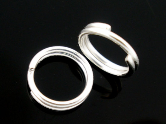 Picture of 0.7mm Iron Based Alloy Double Split Jump Rings Findings Round Silver Plated 10mm Dia, 300 PCs