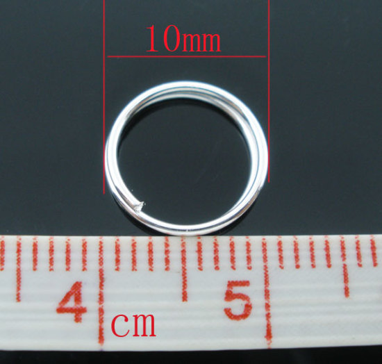 Picture of 300 PCs 10mm Dia., 0.7mm(21 gauge) Iron Based Alloy Double Split Jump Rings Findings For Jewelry Making Silver Plated Round