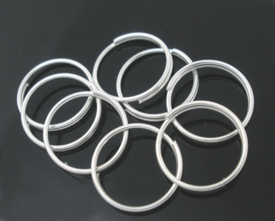 Picture of 300 PCs 10mm Dia., 0.7mm(21 gauge) Iron Based Alloy Double Split Jump Rings Findings For Jewelry Making Silver Plated Round