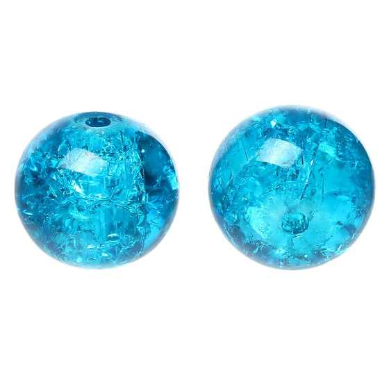 Picture of Glass Loose Beads Round Blue Crackle About 10mm Dia, Hole: Approx 1.4mm, 50 PCs
