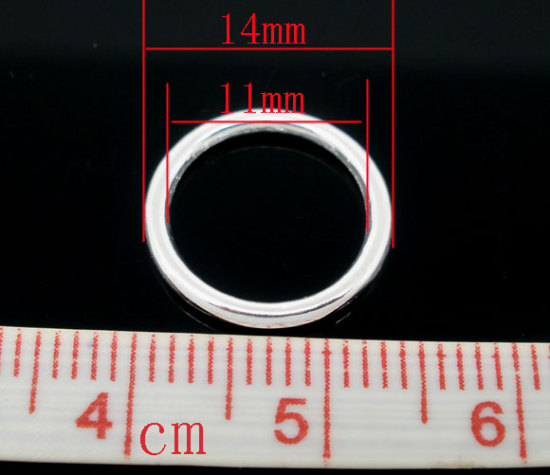 100 個 14mm 直径、 2mm（12号） 亜鉛合金 口閉じ丸カン 丸カン 銀メッキ 円形 の画像