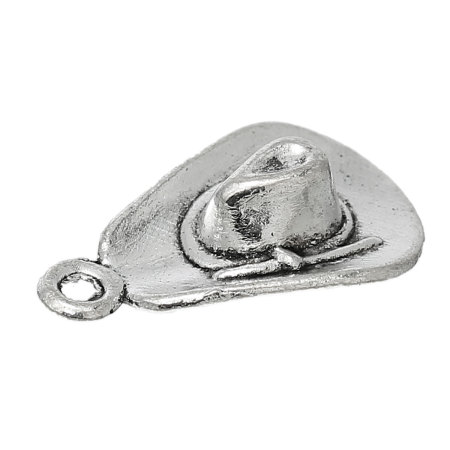 Imagen de Colgantes 3D Aleación del Metal Del Zinc de Sombrero Plata Antigua  21mm x 13mm, 30 Unidades