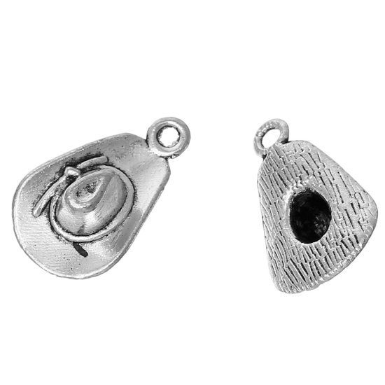 Immagine di Lega di Zinco 3D Charm Ciondoli Cappello Argento Antico Nulla Disegno 21mm x 13mm, 30 Pz