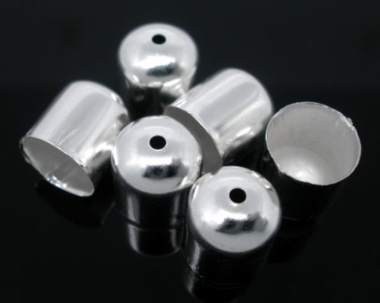 Picture of 100Pcs Silver Plated Blunt Necklace End Tip Bead Caps 10x11mm(Fit 9mm)
