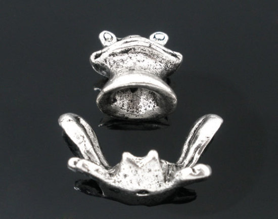 Picture of Zinc Based Alloy Beads Caps Frog Animal Antique Silver Color (Fit Beads Size: 12mm Dia.) 26mm x 9mm - 24mm x 9mm 14mm x 13mm, 5 Sets