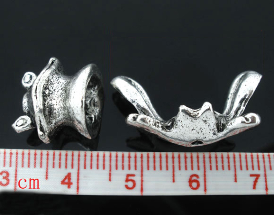 Bild von Zinklegierung Perlkappen Frosch Antiksilber (für Perlengröße: 12mm D.) 26mm x 9mm - 24mm x 9mm 14mm x 13mm, 5 Sets