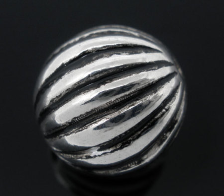 Picture of CCB Plastic Metalized Bubblegum Beads Ball Antique Silver Color Stripe Carved About 16mm Dia, Hole: Approx 2mm, 20 PCs