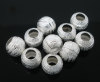 Picture of Brass Spacer Beads Round Silver Plated Carved Sparkledust About 8mm( 3/8") Dia, Hole: Approx 3.8mm, 80 PCs