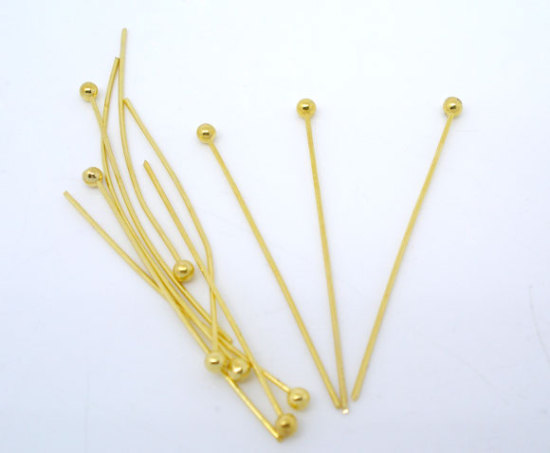 Picture of Brass Ball Head Pins Gold Plated 3cm(1 1/8") long, 0.5mm (24 gauge), 500 PCs                                                                                                                                                                                  