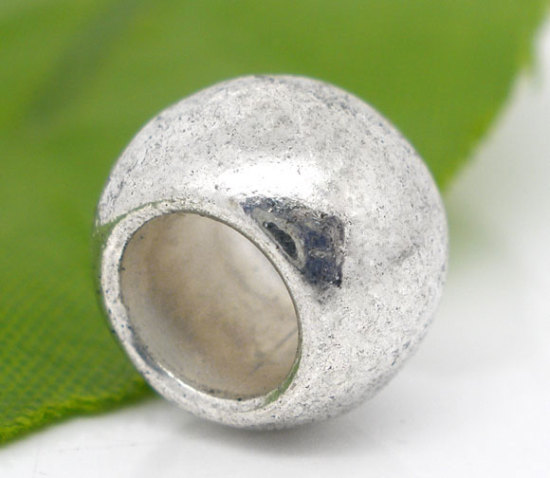 Immagine di Lega di Zinco Separatori Perline Palla Argento Antico Polka Dot Disegno Circa 12mm Dia, Foro:Circa 6.5mm, 20 Pz