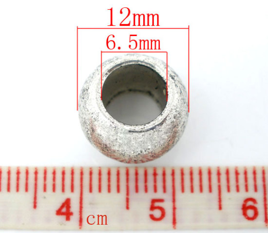 Immagine di Lega di Zinco Separatori Perline Palla Argento Antico Polka Dot Disegno Circa 12mm Dia, Foro:Circa 6.5mm, 20 Pz