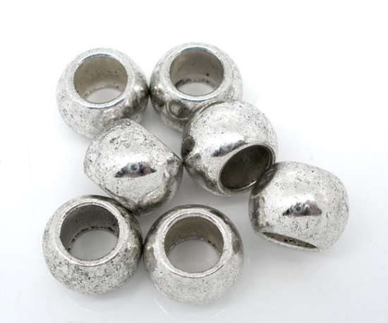 Immagine di Lega di Zinco Separatori Perline Palla Argento Antico Polka Dot Disegno Circa 12mm Dia, Foro:Circa 6.5mm, 20 Pz