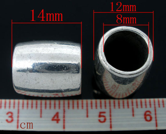 亜鉛合金 スペーサ ビーズ バレル 銀古美 約14mm 直径、 　穴：約8mm、 10 PCs の画像