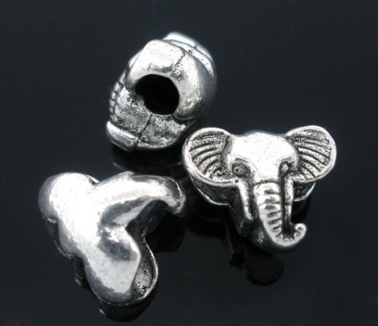Immagine di Lega di Zinco Separatori Perline Elefante Argento Antico Nulla Disegno Circa 12mm x 10mm, Foro:Circa 3.2mm, 20 Pz