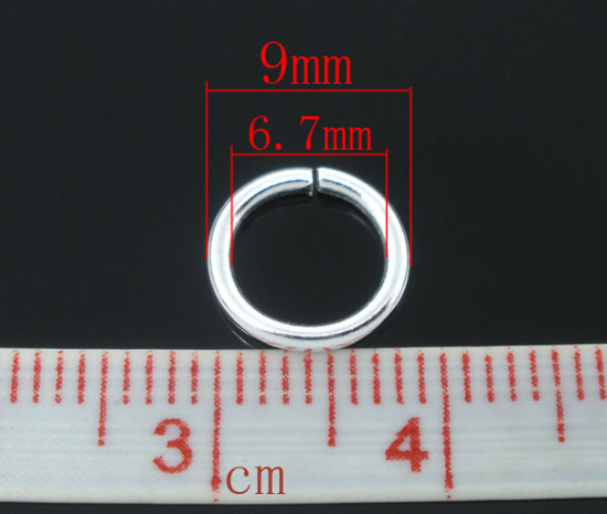 Immagine di 300 Pz 9mm Dia, 1.2mm(17 misura) Lega di Ferro Aperto Stile Anello di Salto Argento Placcato Tondo