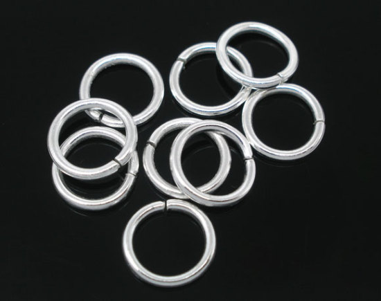 Immagine di 300 Pz 9mm Dia, 1.2mm(17 misura) Lega di Ferro Aperto Stile Anello di Salto Argento Placcato Tondo