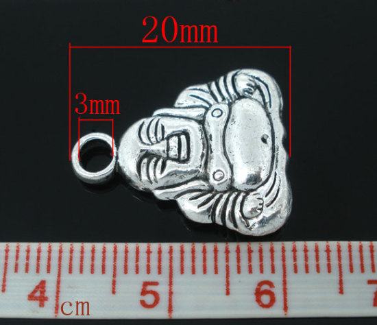 Immagine di Lega di Zinco Charm Ciondoli Maitreya Budda Argento Antico Nulla Disegno 20.0mm x 17.0mm, 20 Pz