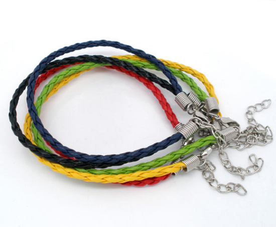 Picture of PU Leather Waved String Braided Friendship Bracelets Mixed 20cm(7 7/8") long, 20 PCs