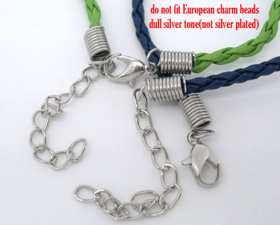Picture of PU Leather Waved String Braided Friendship Bracelets Mixed 20cm(7 7/8") long, 20 PCs