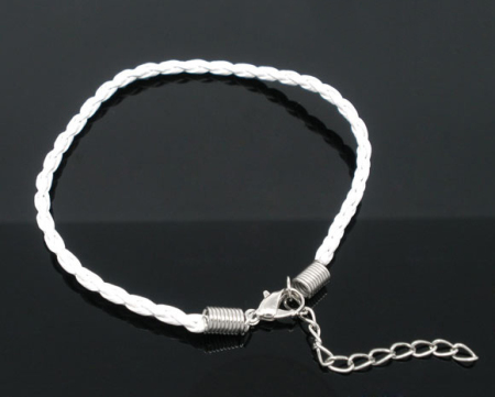 PU Leather Waved String Braided Friendship Bracelets White 20cm(7 7/8") long, 20 PCs