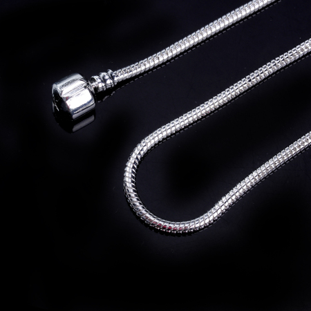 Copper European Style Snake Chain Charm Necklace Silver Plated With Snap Clasp 50cm long, 2 PCs