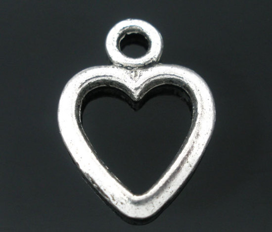 Bild von Antiksilber Herz Charm Anhänger 15x19mm Stücke.Verkauft eine Packung mit 50 Stücke 