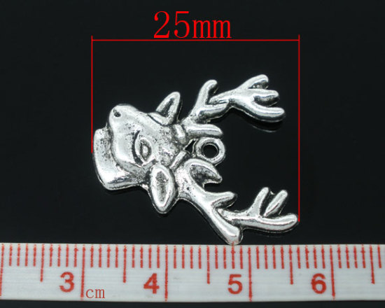 Picture of Antique Silver Color Pere David's Deer Charms Pendants 25x22mm, 30 PCs